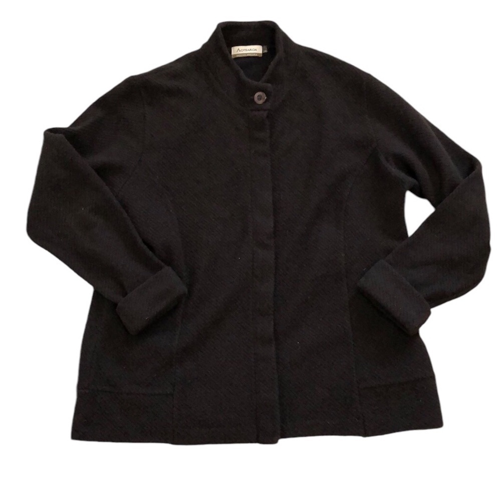 Aotearoa Womens Jacket Sz 2X Brown Merino Wool Angora Zip Western Lagenlook Warm